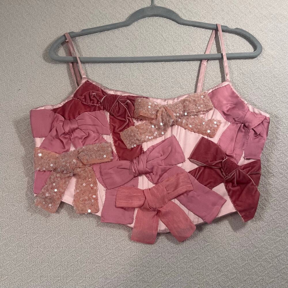 Love Shack Fancy NWT Bustier Crop Top women’s size 10 Bow Detials